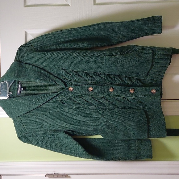 Toad&Co Ginn Cable Cardigan, Women's sz S, Green, Tie Belt - Picture 2 of 9